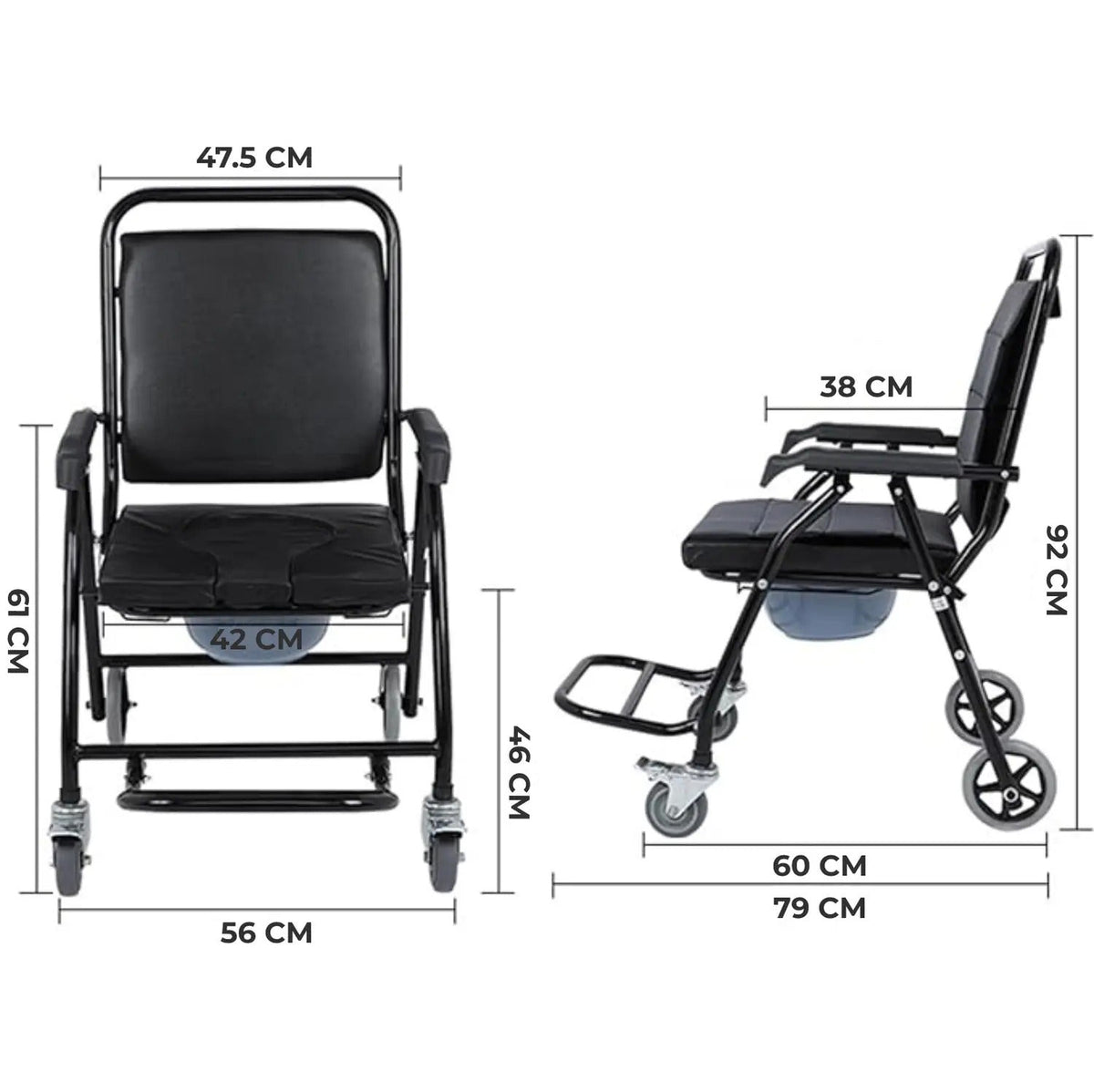 Cărucior de toaletă-duș pentru persoane cu dizabilități cu roți (8552)