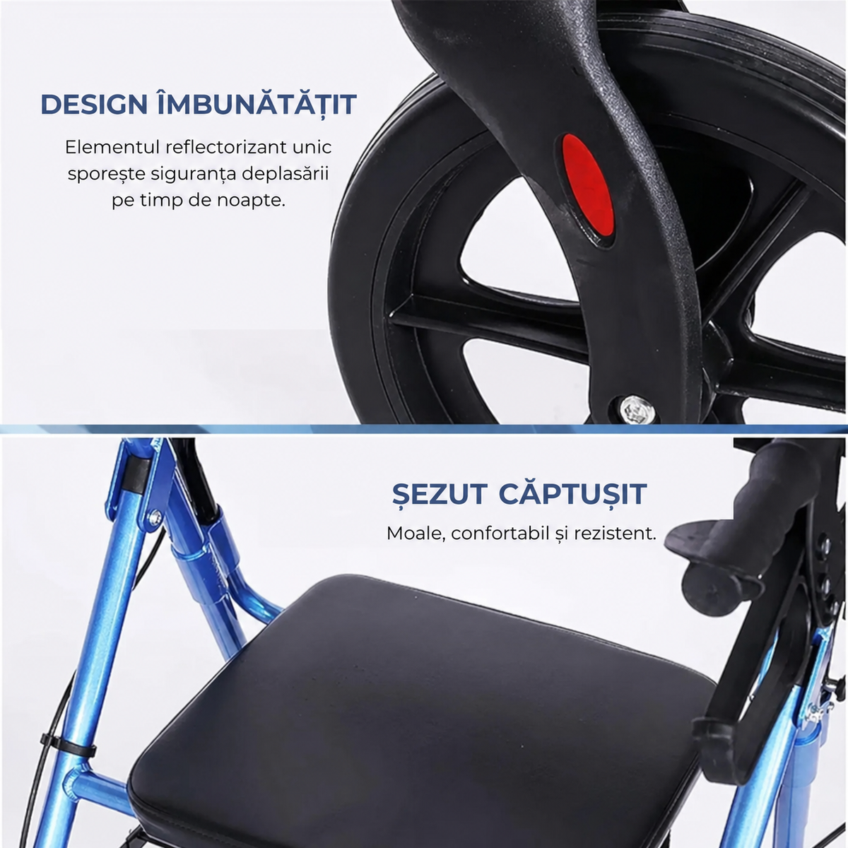 Rolator pliabil cu 4 roți, scaun și mânere reglabile pentru seniori (8236)