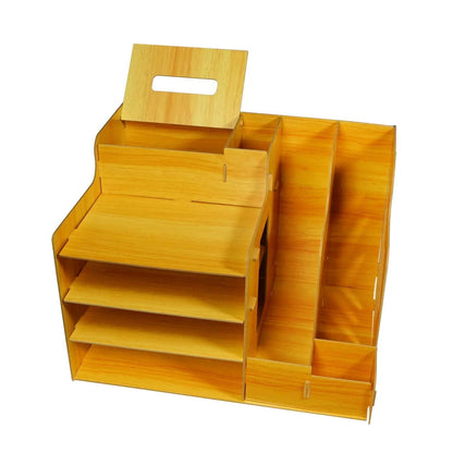 Organizator de birou din lemn - suport pentru pixuri și cărți (5790)