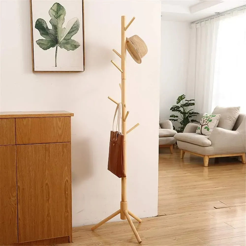 Cuier de podea din bambus cu 8 cârlige, design natural, montaj ușor (91810001)