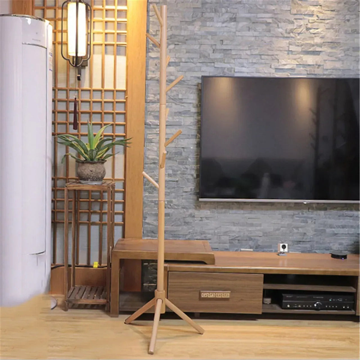 Cuier de podea din bambus cu 8 cârlige, design natural, montaj ușor (91810001)