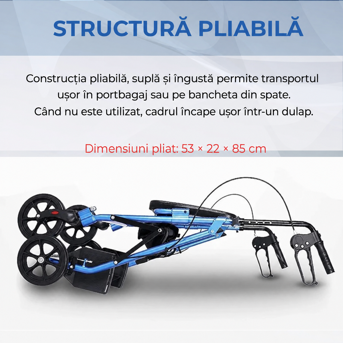 Rolator pliabil cu 4 roți, scaun și mânere reglabile pentru seniori (8236)