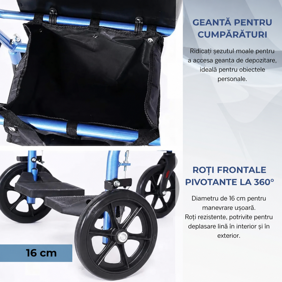 Rolator pliabil cu 4 roți, scaun și mânere reglabile pentru seniori (8236)