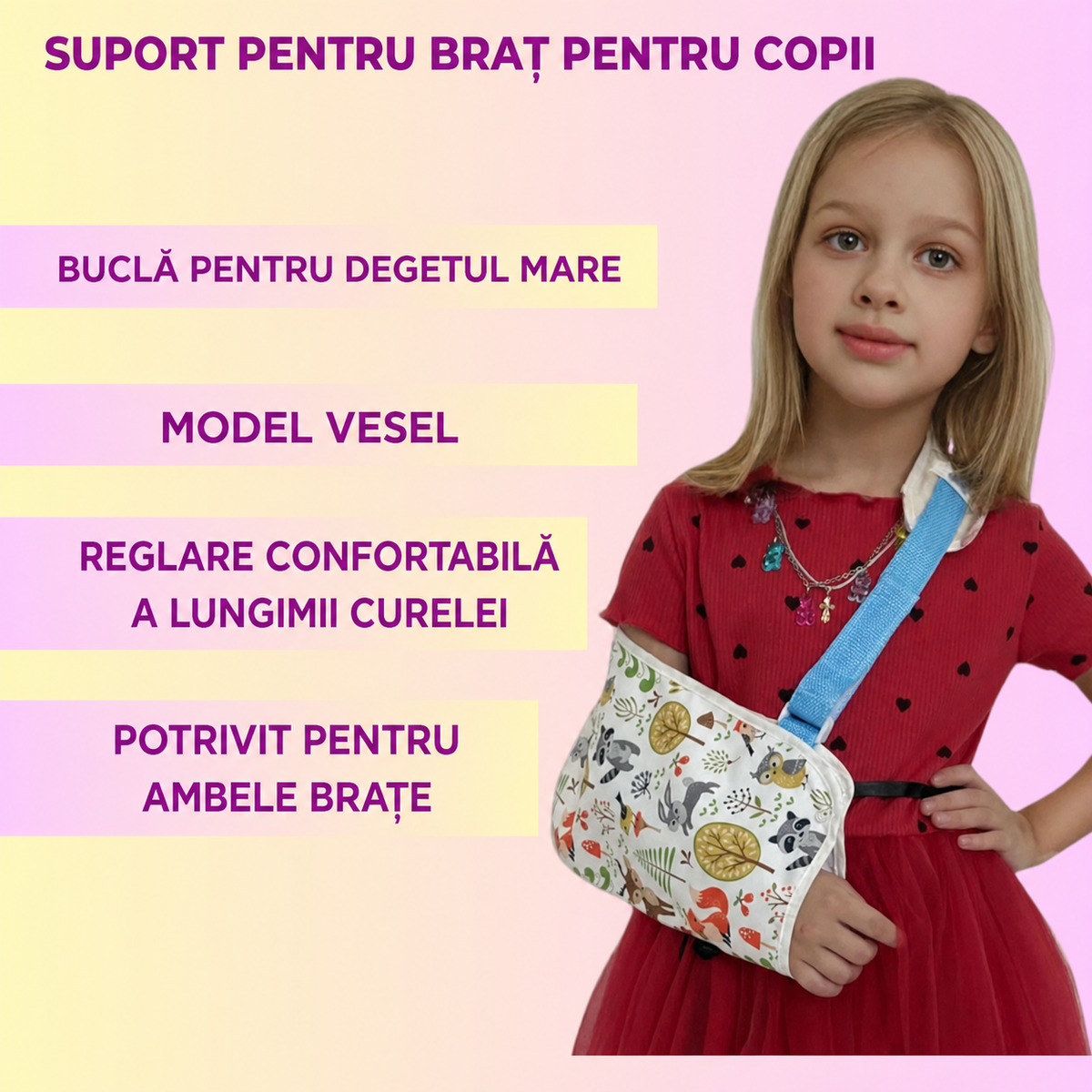 Eșarfă pediatrică pentru susținerea brațului, cu model (89650003)