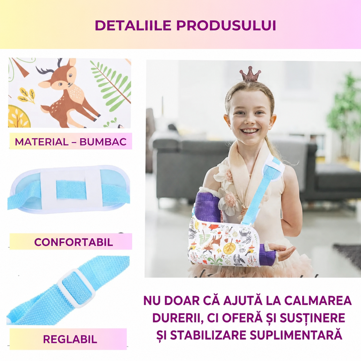 Eșarfă pediatrică pentru susținerea brațului, cu model (89650003)