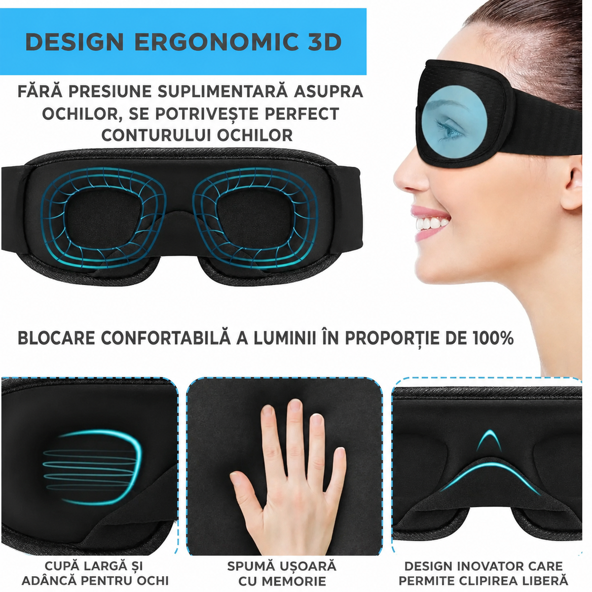 Mască de dormit anatomică premium, respirabilă (89680001)