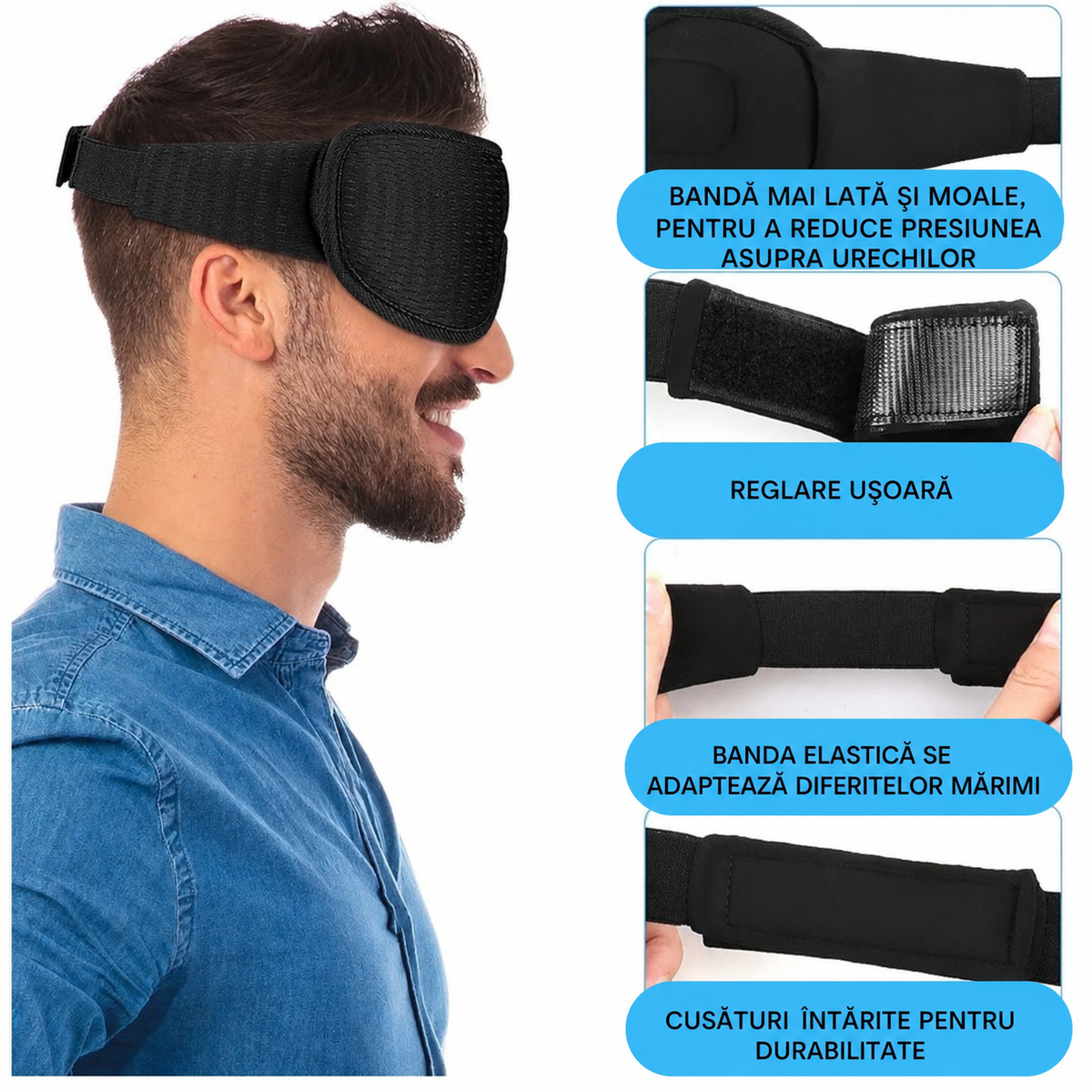 Mască de dormit anatomică premium, respirabilă (89680001)