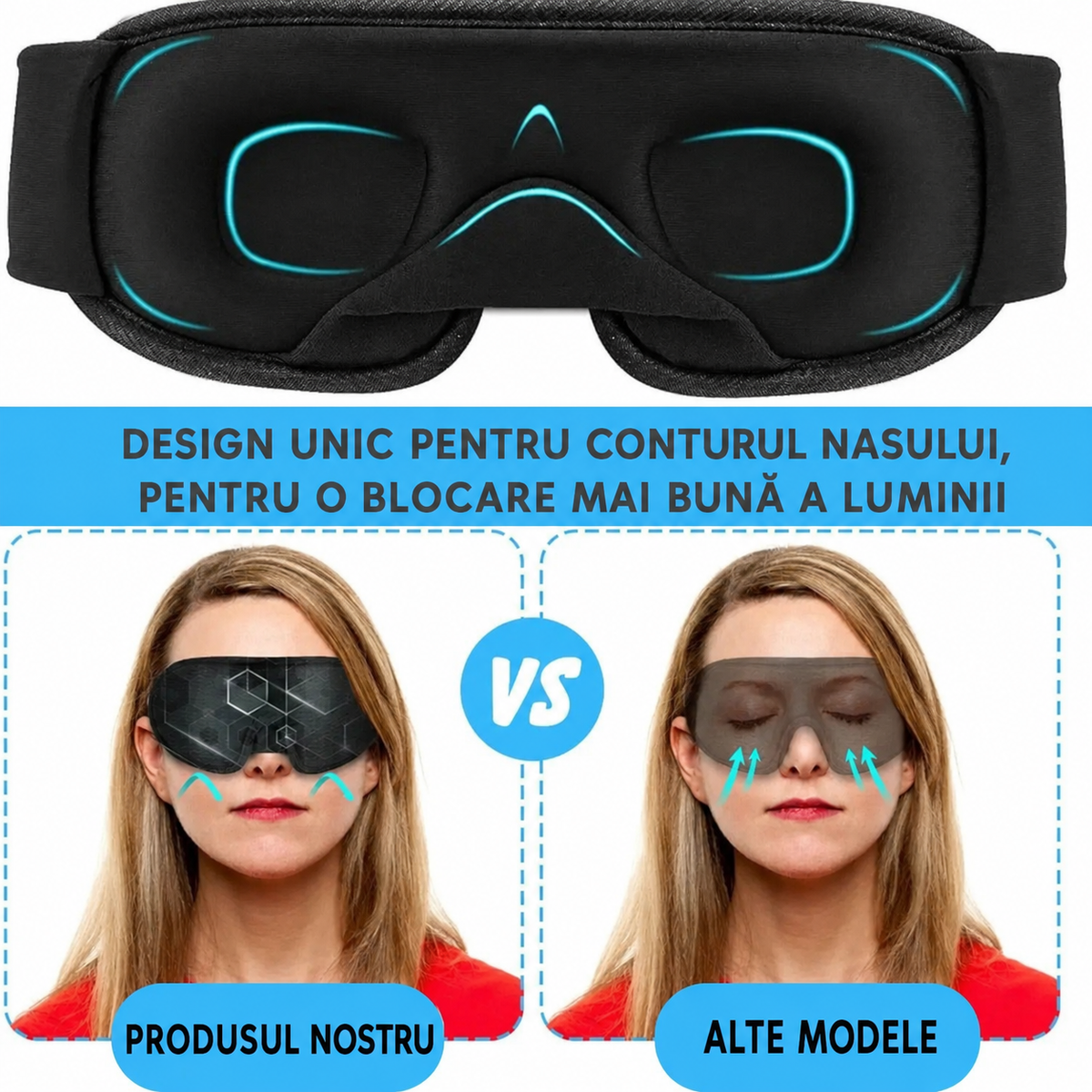 Mască de dormit anatomică premium, respirabilă (89680001)