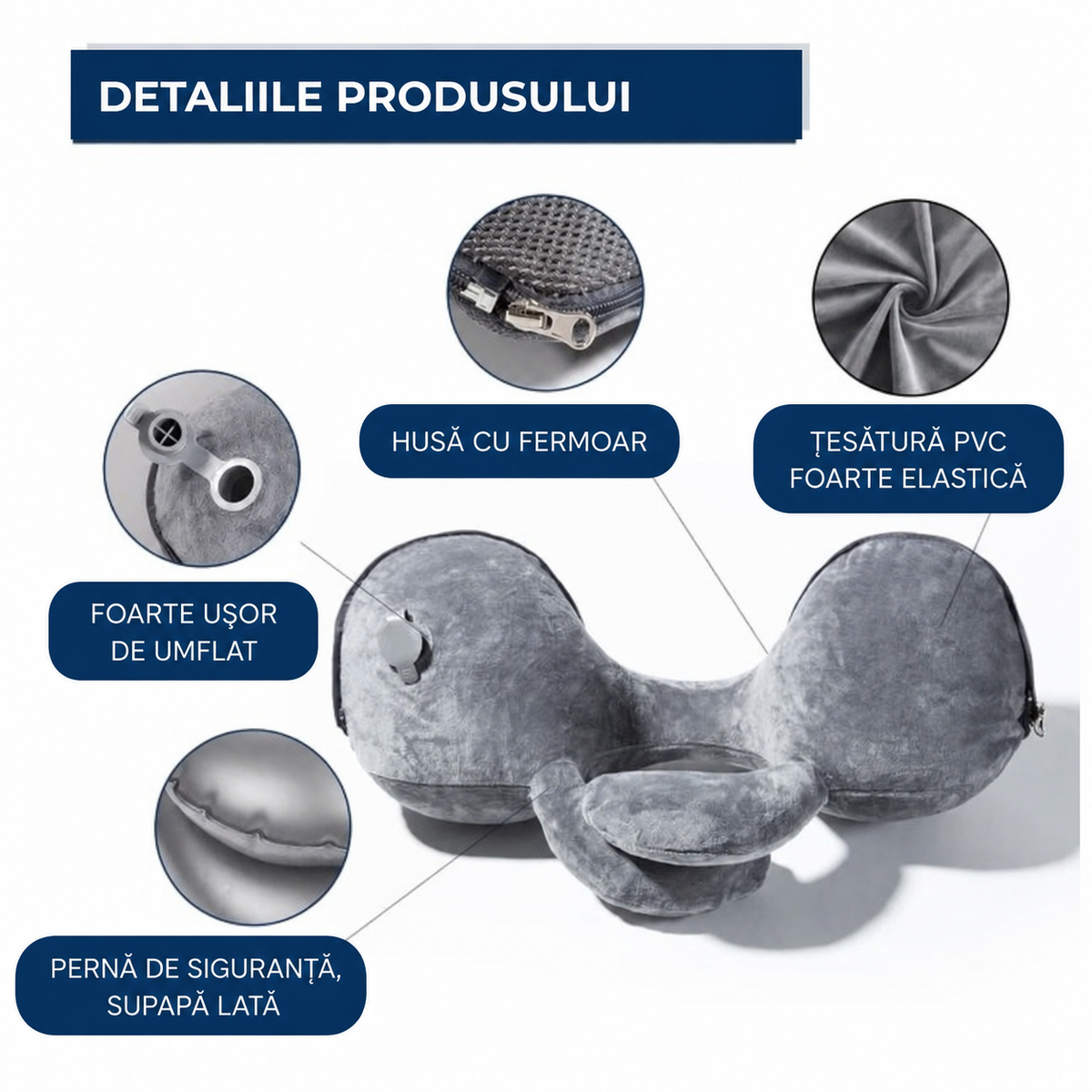 Pernă de călătorie gonflabilă, moale și confortabilă (89730001)
