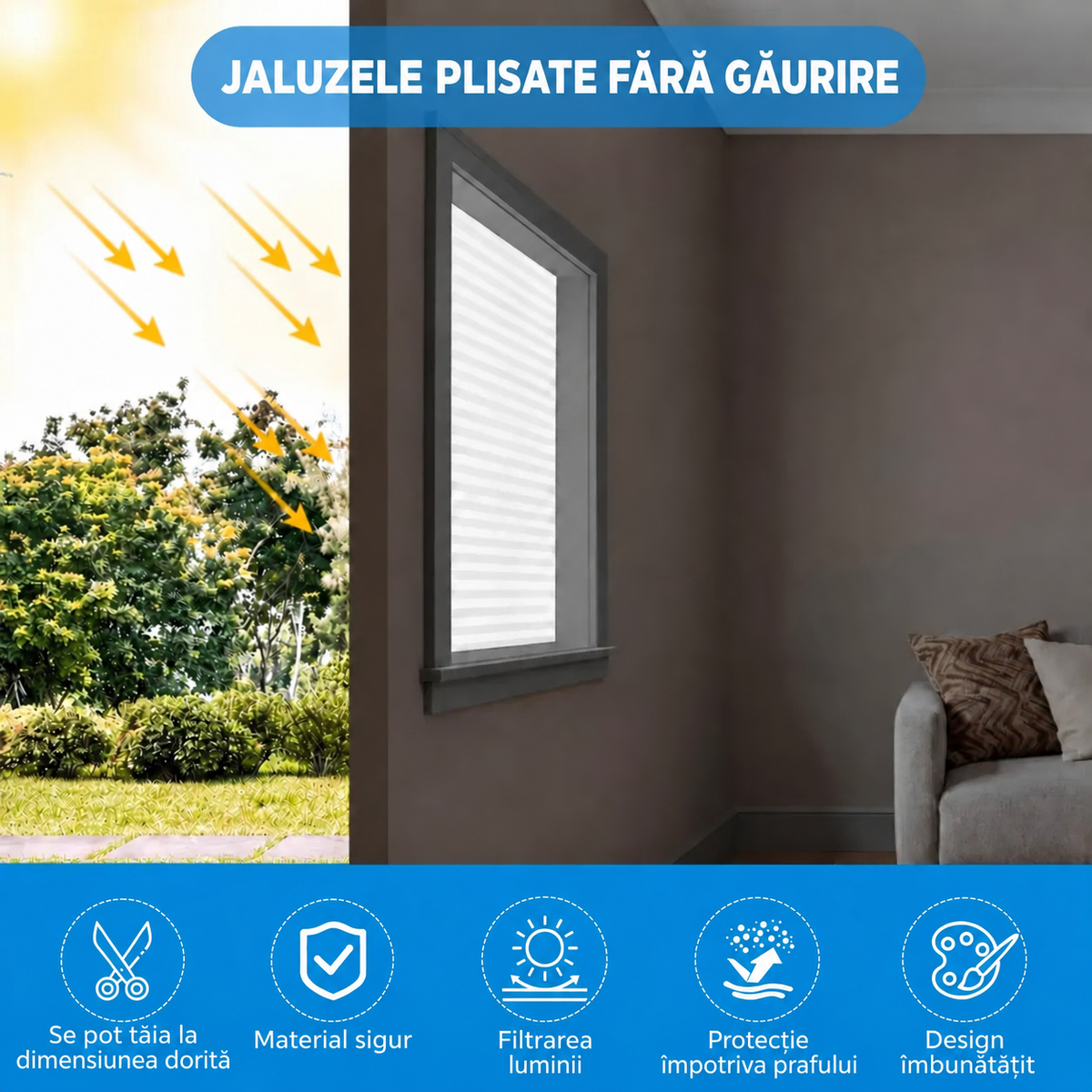 Jaluzele plisate din material nețesut pentru protecție solară, albe (89870003)