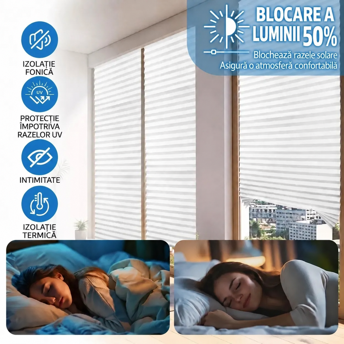 Jaluzele plisate din material nețesut pentru protecție solară, albe (89870003)