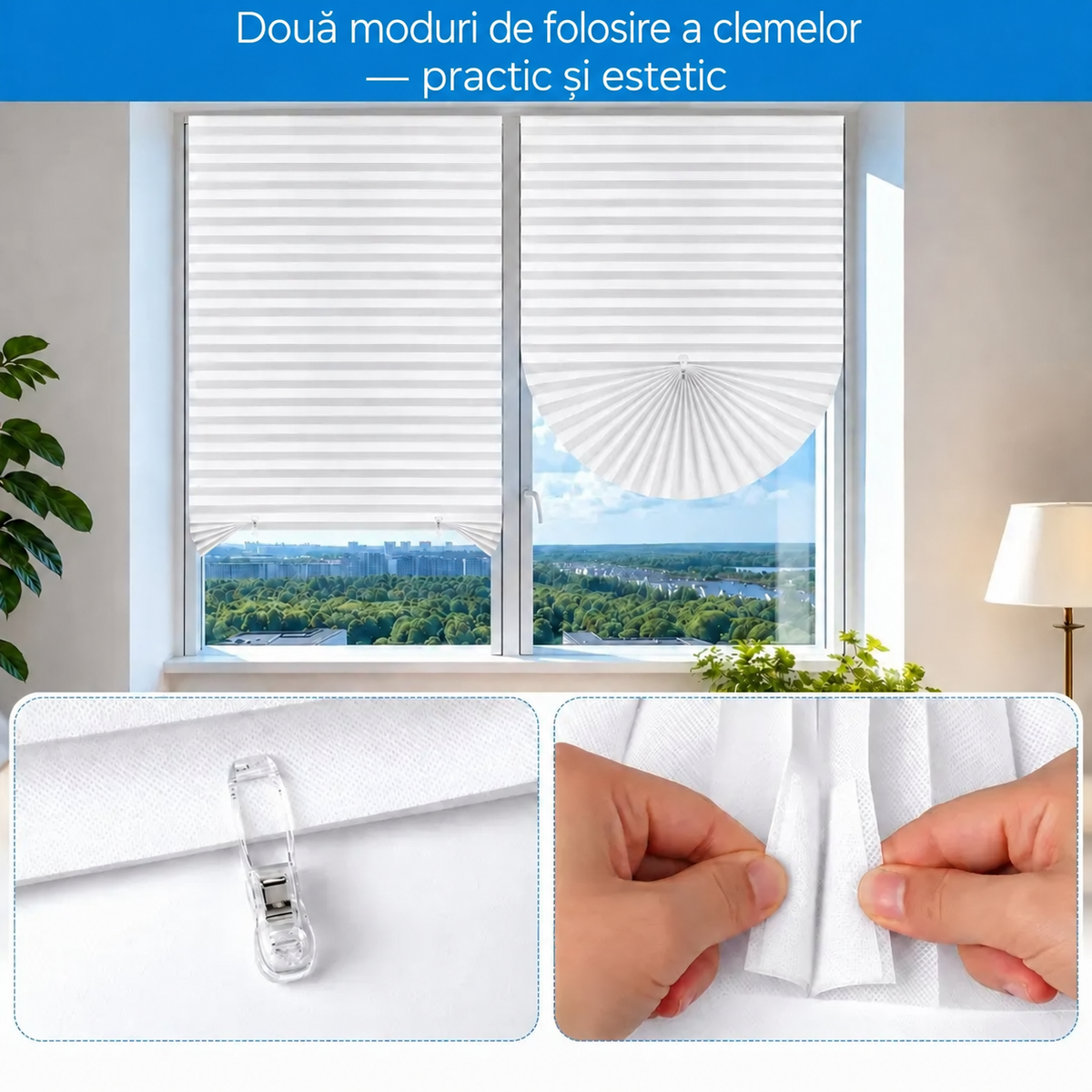 Jaluzele plisate din material nețesut pentru protecție solară, albe (89870003)