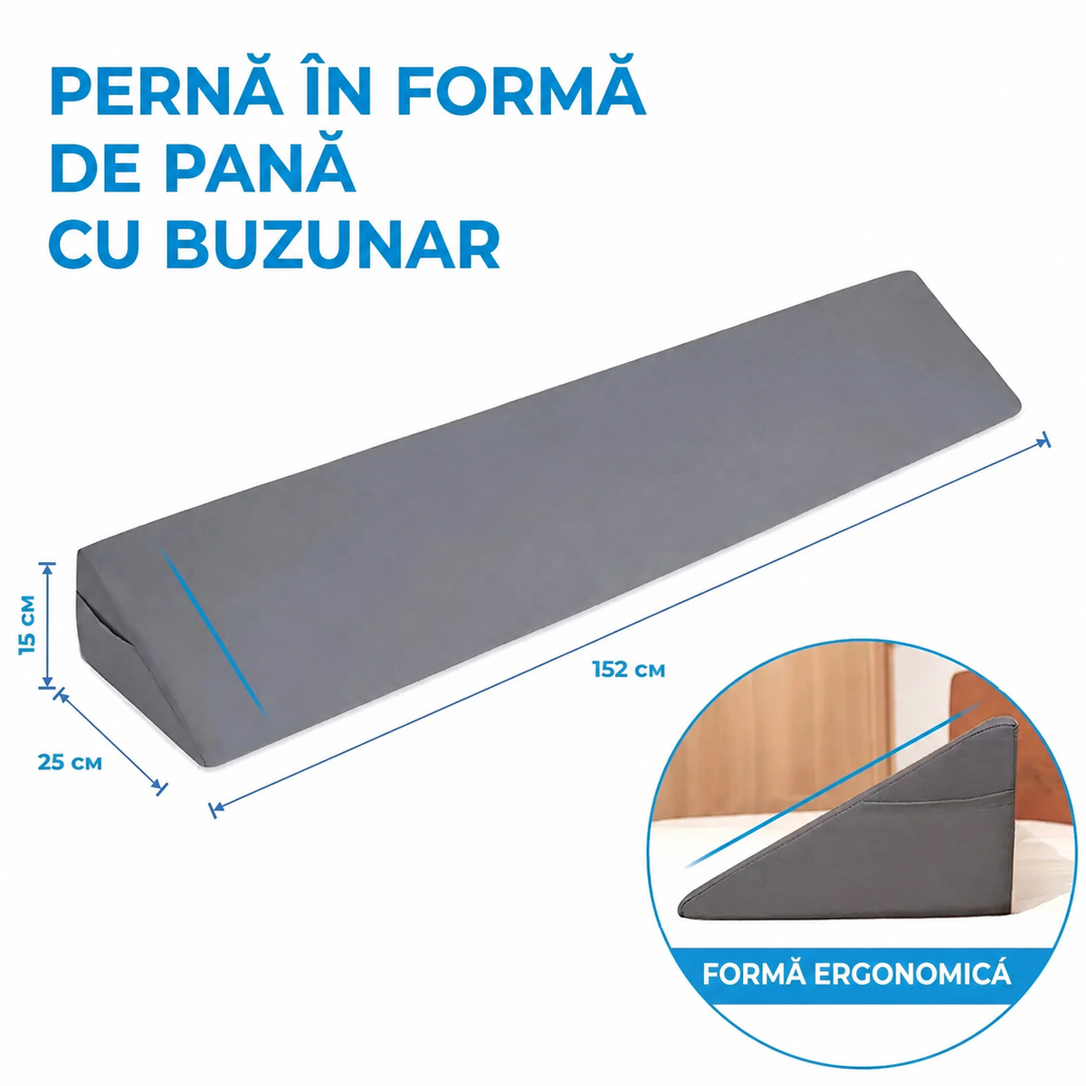 Pernă ortopedică tip pană, cu buzunar, pentru spate și cap (90420001)
