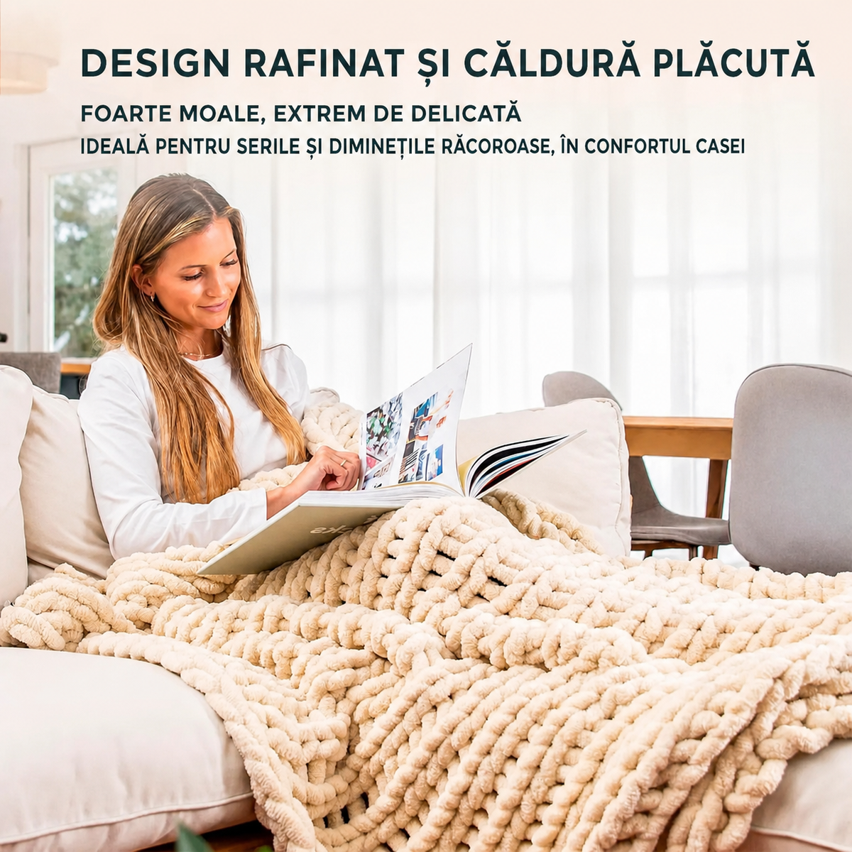 Pătură Chenille Împletită Bej 150x200 cm (90750001)