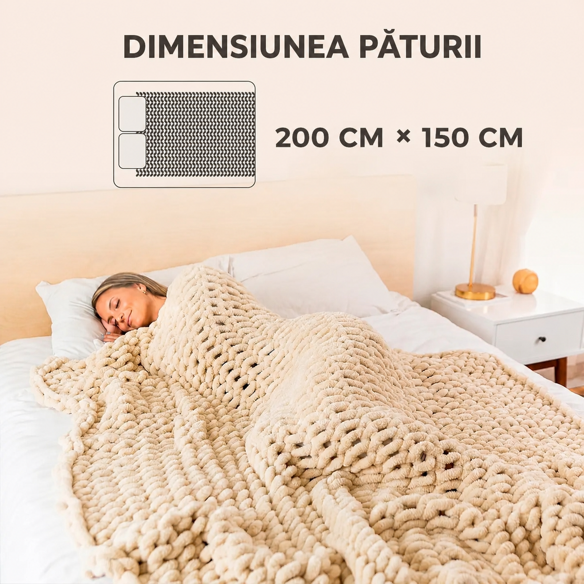 Pătură Chenille Împletită Bej 150x200 cm (90750001)