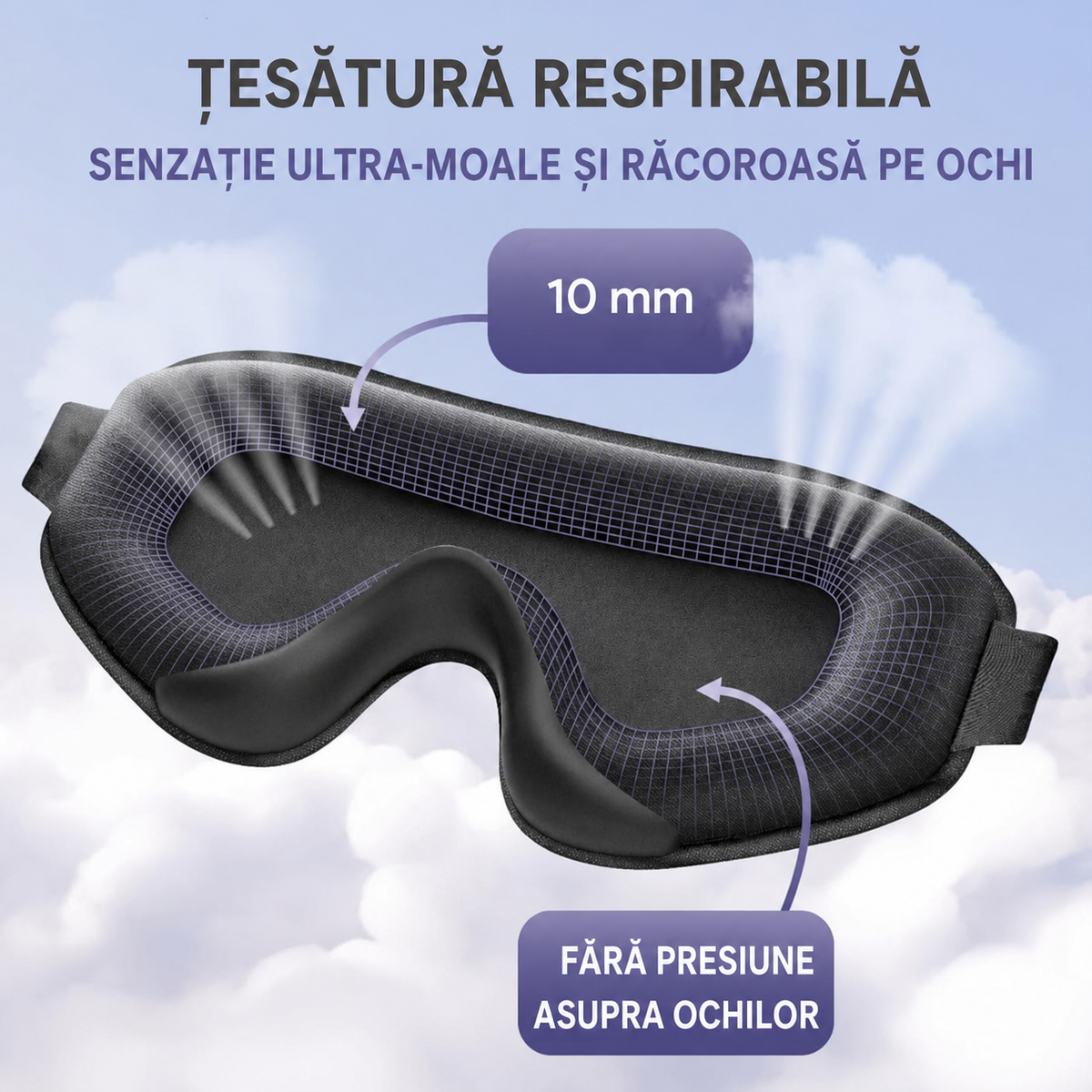 Mască anatomică 3D pentru ochi cu dopuri de urechi incluse (90760001)