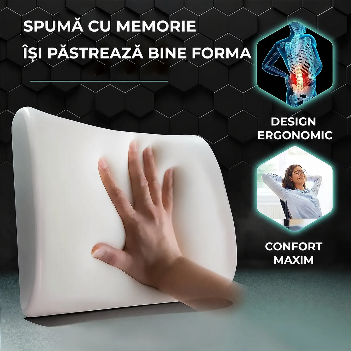 Pernă lombară ortopedică cu buzunar pentru corectarea posturii (91290001)