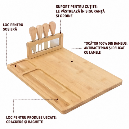 Placă de bambus pentru servirea brânzeturilor și a mezelurilor cu cuțite - set elegant (91720001)
