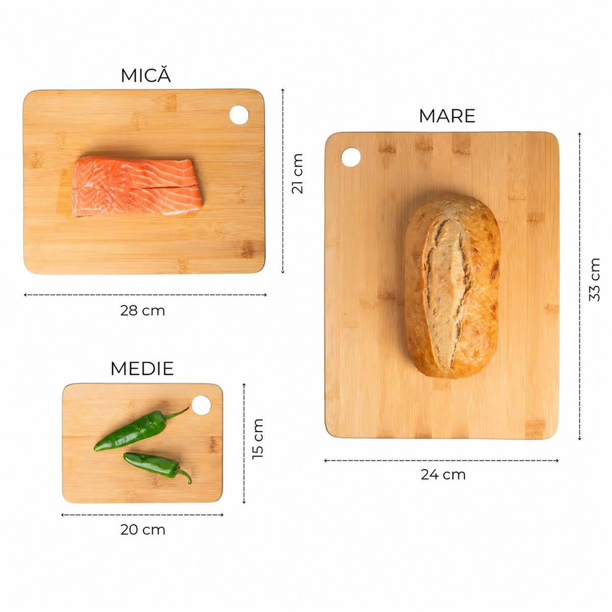 Set de 3 plăci de tăiat din bambus ecologice (91750001)