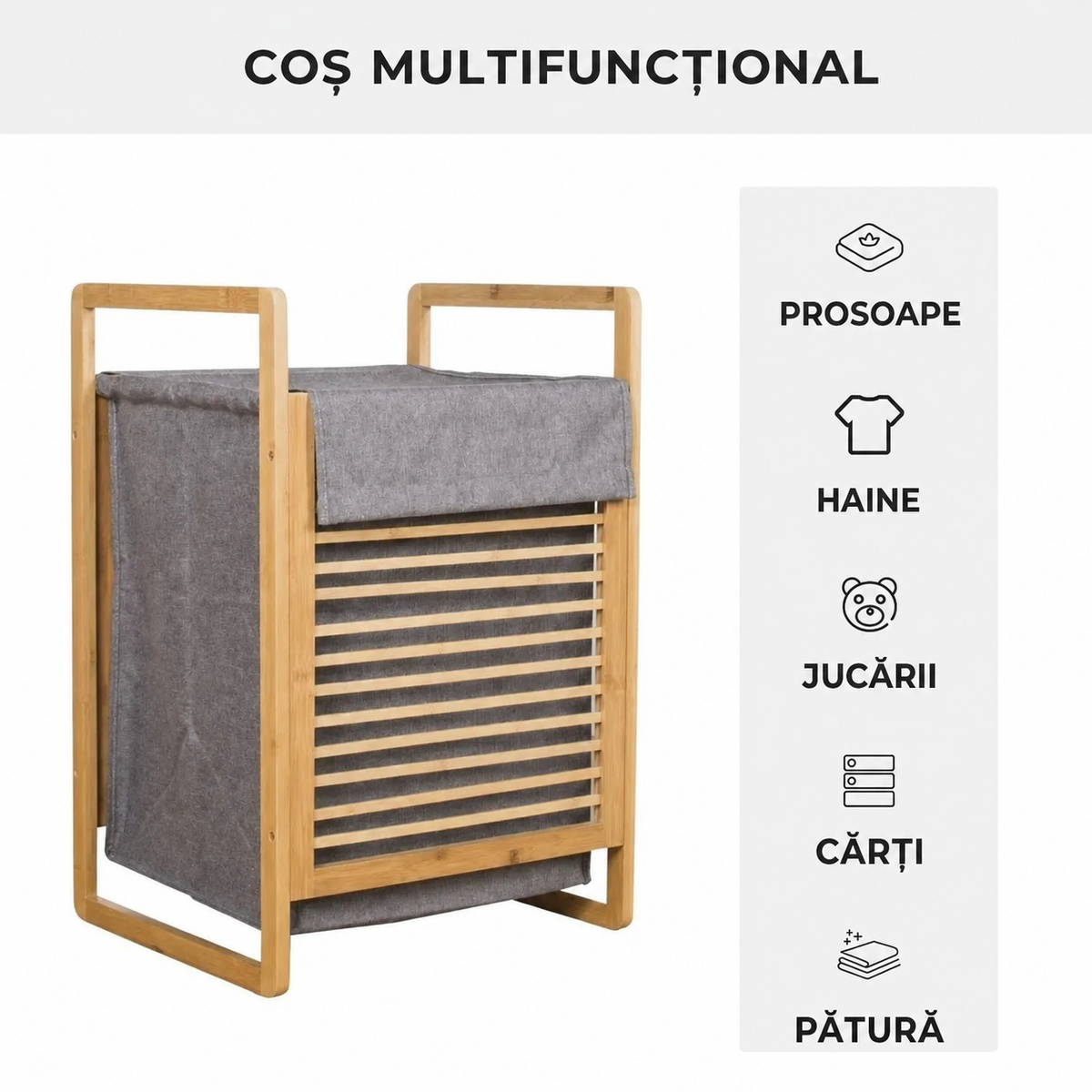 Coș de rufe din bambus 45L cu capac (91800001)