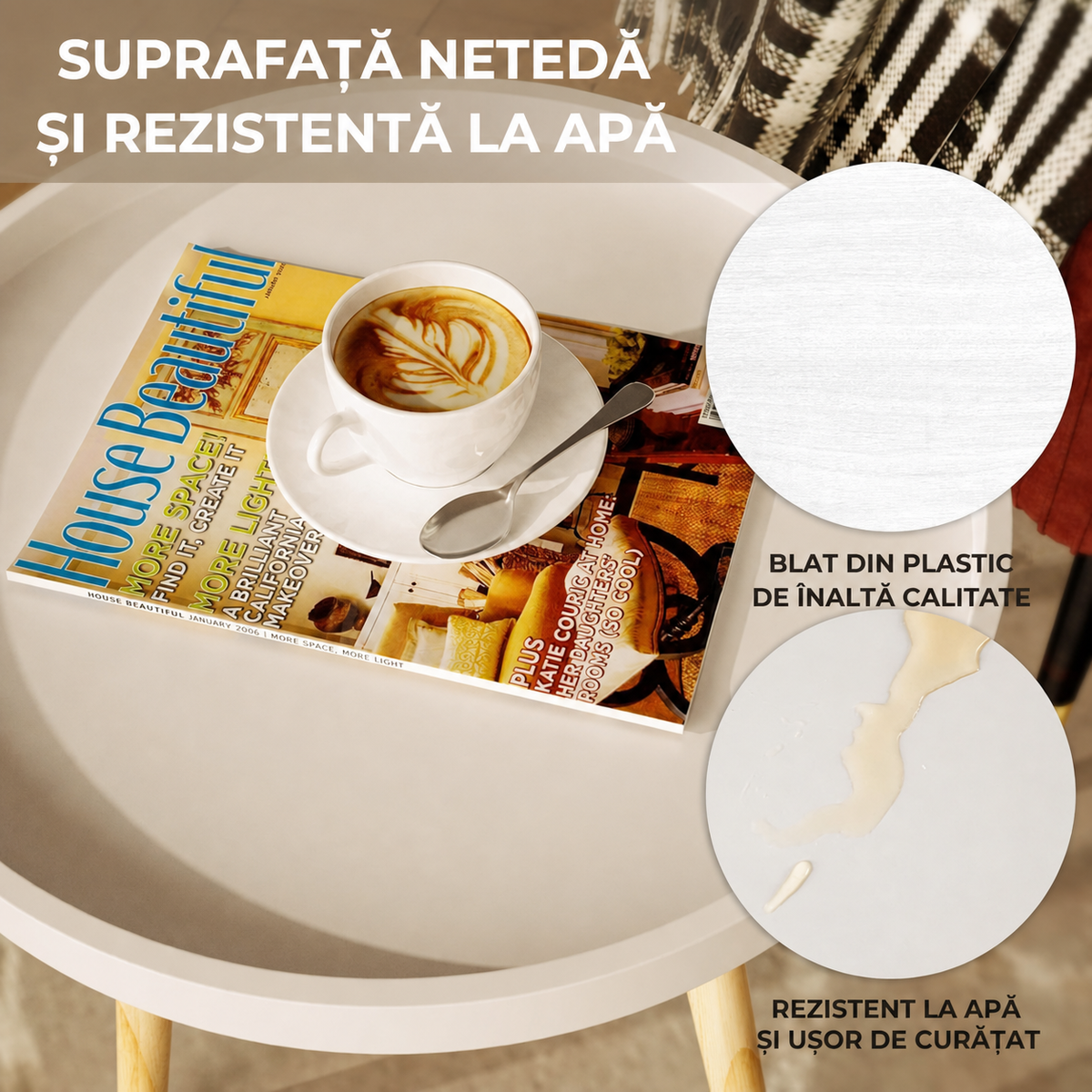 Masă rotundă de cafea din MDF, modernă și elegantă (91860001)