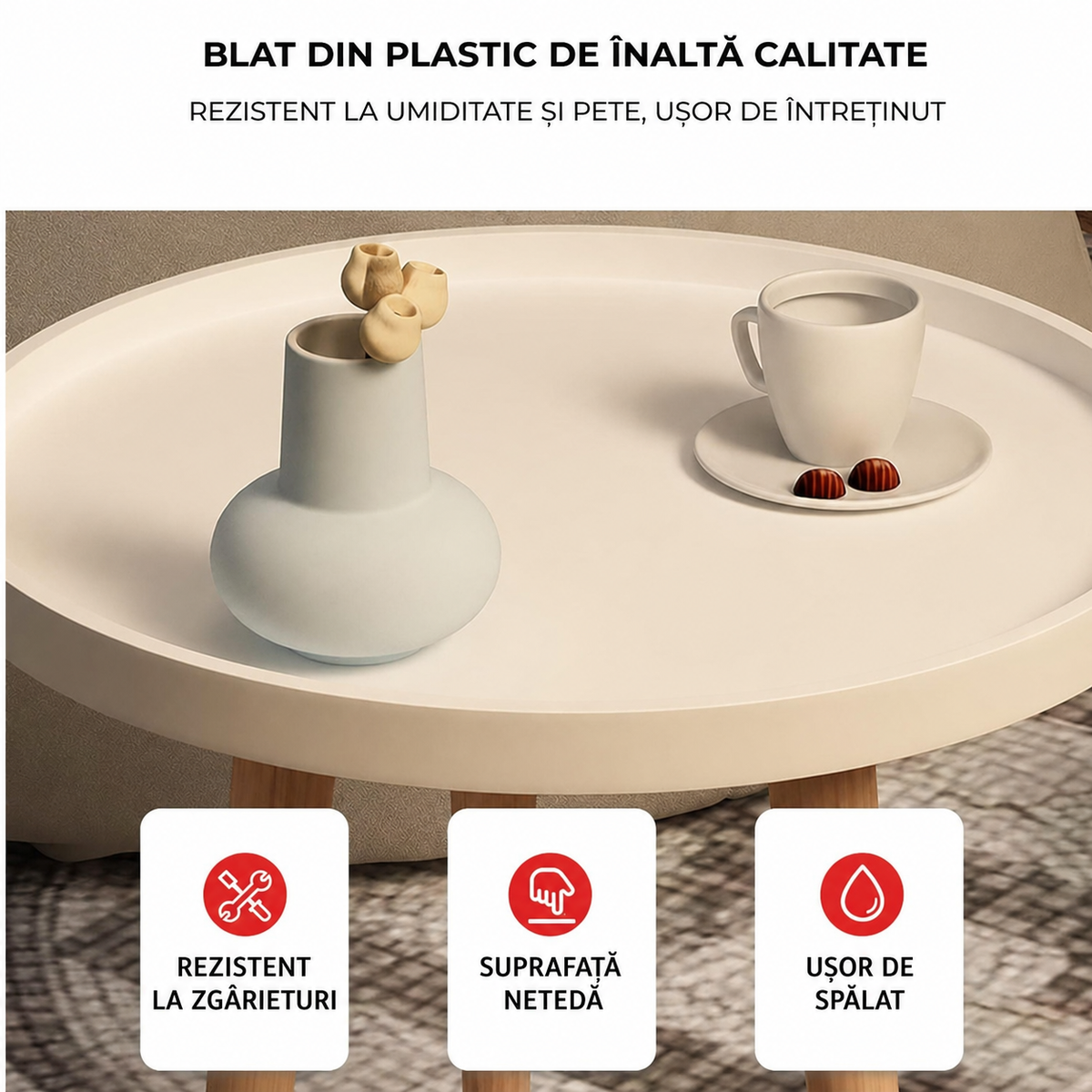 Masă rotundă de cafea din MDF, modernă și elegantă (91860001)