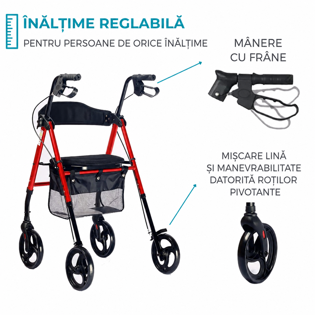 Rolator Airm Health reglabil cu șezut (91900001)