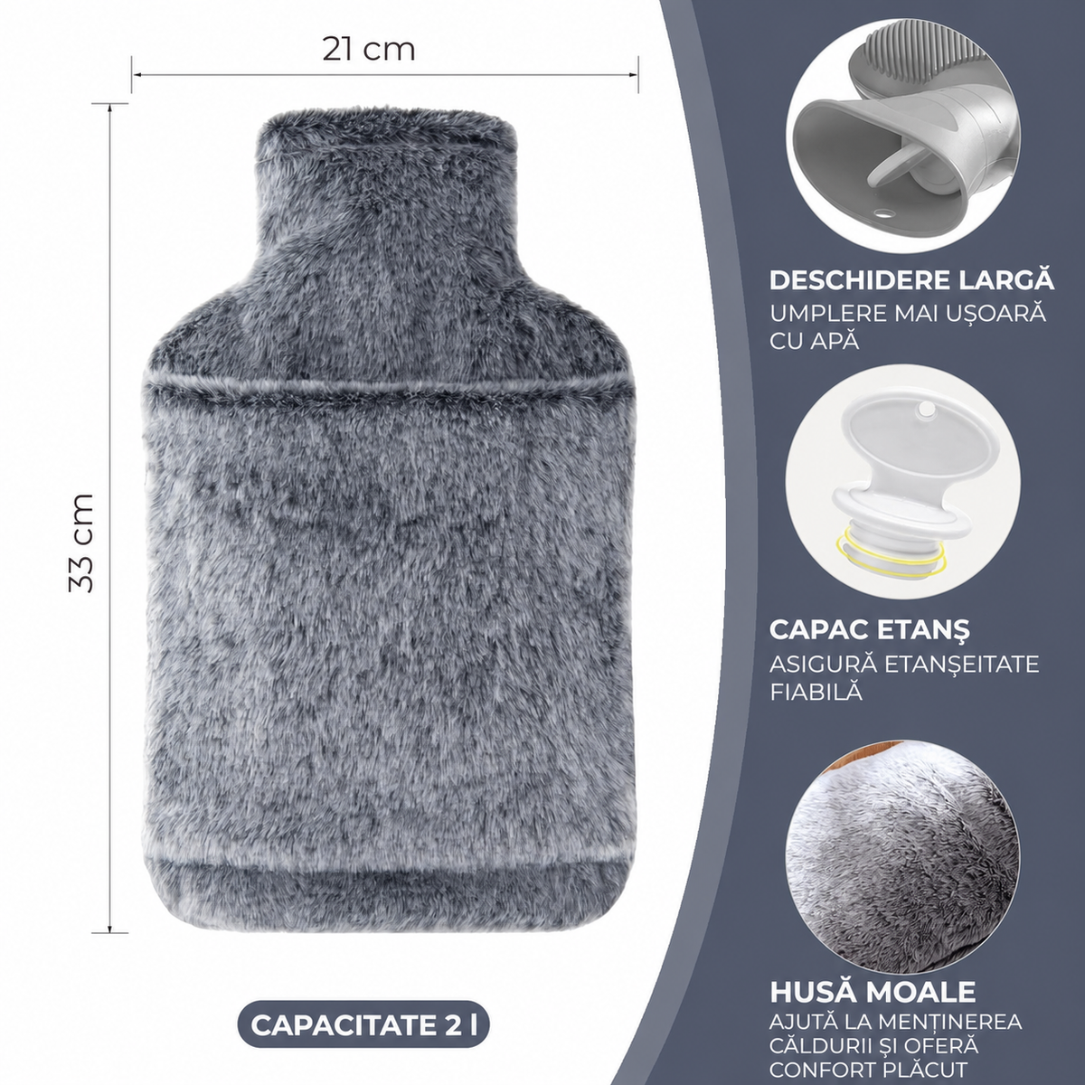 Termofor din cauciuc cu husă, 2 L (94450001)