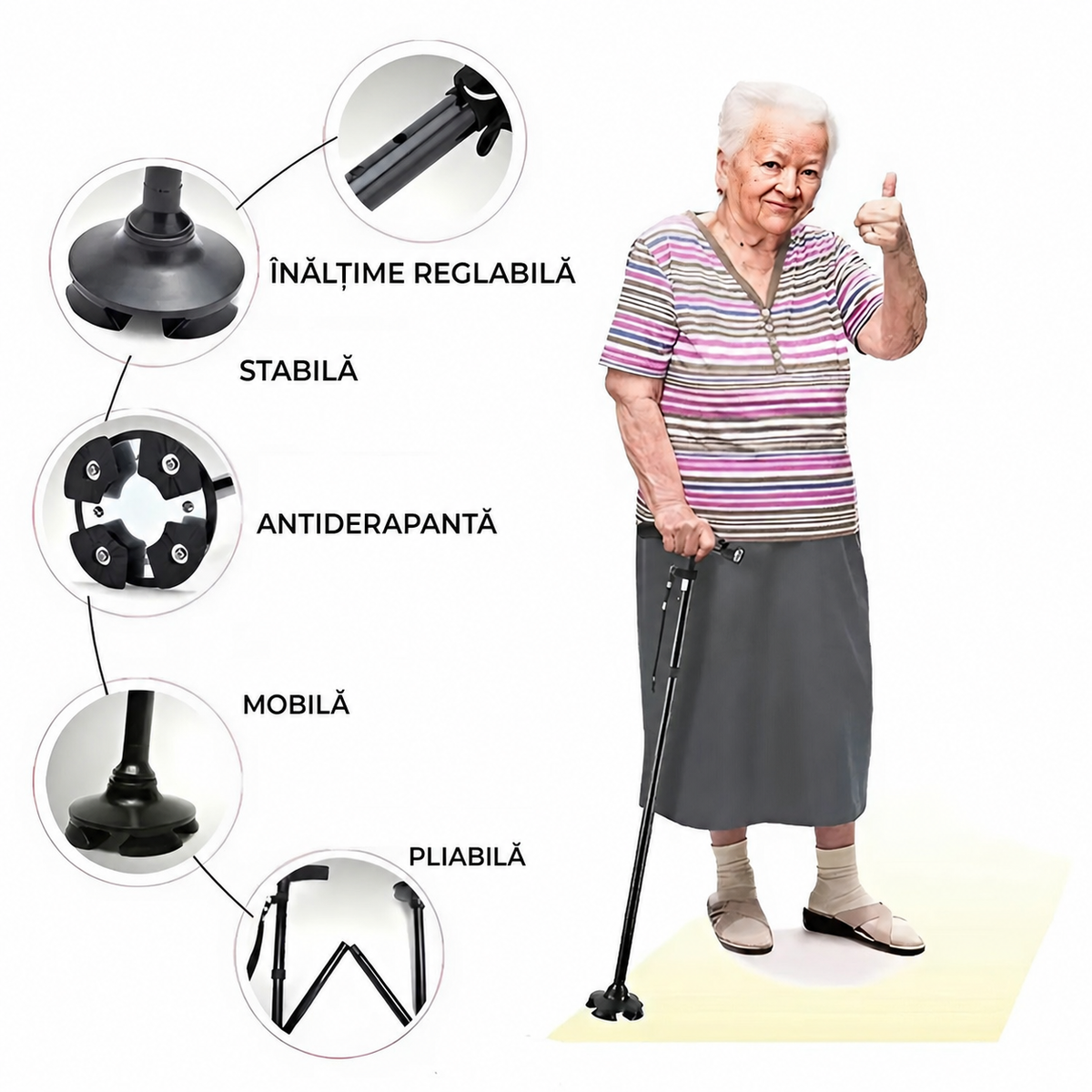 Baston Telescopic Pliabil cu Lanternă Reglabilă (C056)