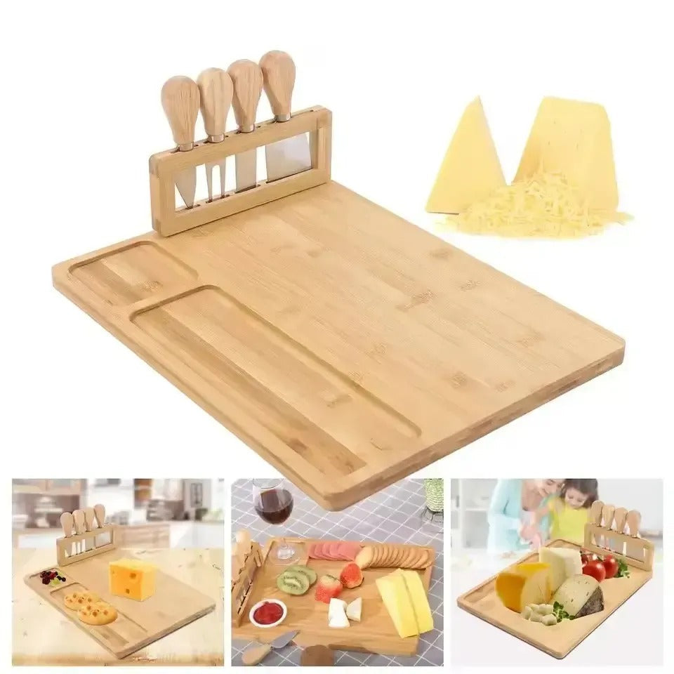 Placă de bambus pentru servirea brânzeturilor și a mezelurilor cu cuțite - set elegant (91720001)