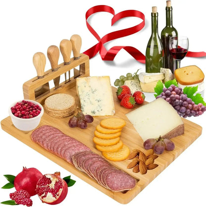 Placă de bambus pentru servirea brânzeturilor și a mezelurilor cu cuțite - set elegant (91720001)