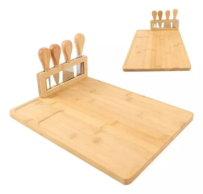 Placă de bambus pentru servirea brânzeturilor și a mezelurilor cu cuțite - set elegant (91720001)