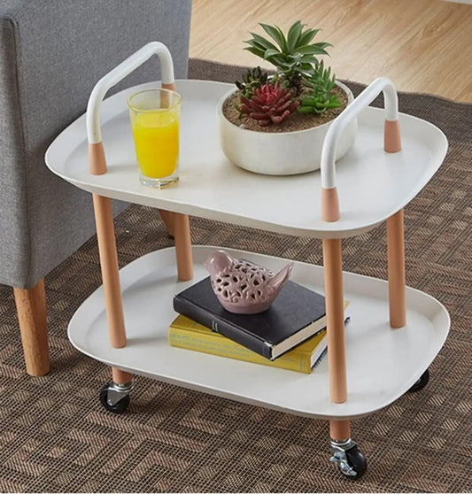 Măsuță de Cafea Rectangulară pe Roți, Rezistentă, Două Nivele (83630001)