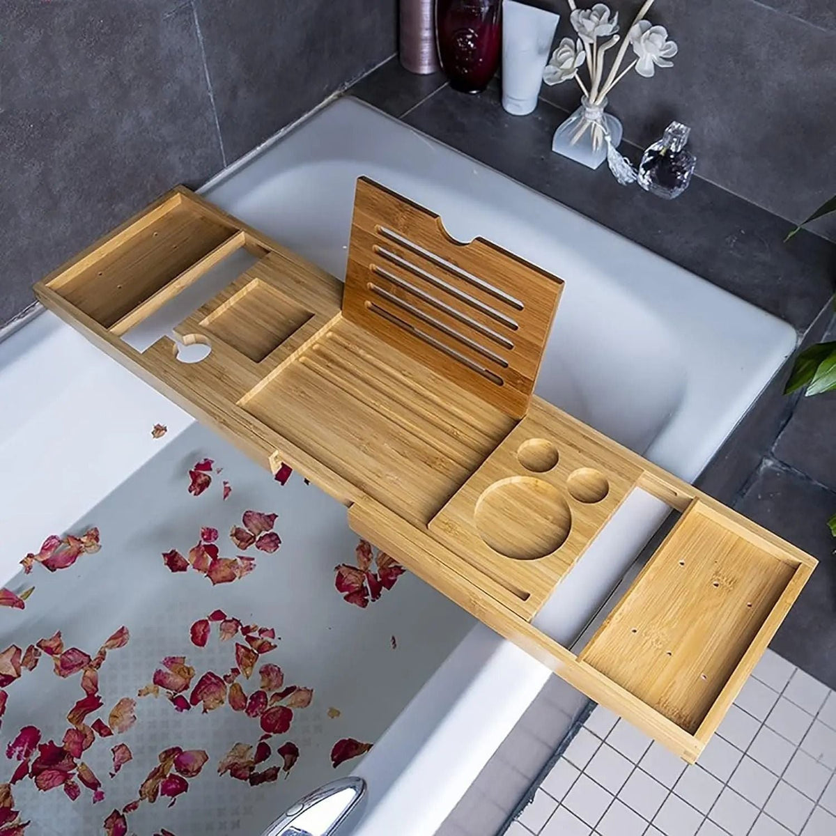 Raft de baie din bambus extensibil pentru cadă (8433)